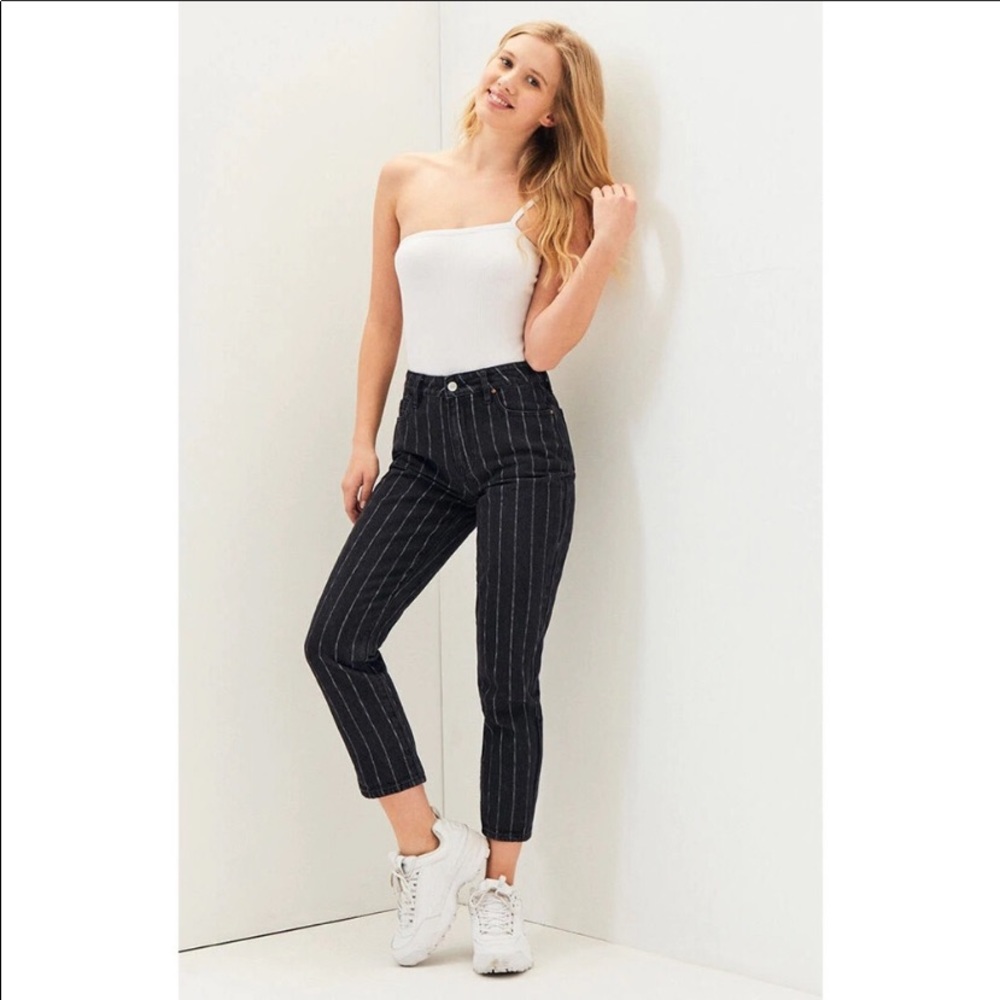 PACSUN Black Salem Stripe Mom Jeans